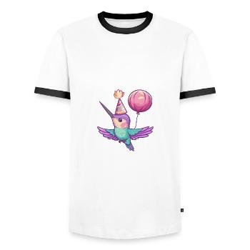 Kolibri Vogel Geburtstag Comic - Männer Kontrast-T-Shirt - Weiß/Schwarz - Vorne - AI Model Female 172 light (172cm) & AI Model Male 178 dark (178cm)