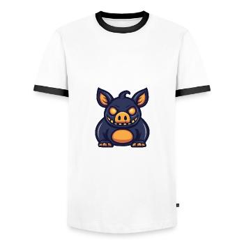 Schwein Halloween Lustig Wildschwein - Männer Kontrast-T-Shirt - Weiß/Schwarz - Vorne - AI Model Female 172 light (172cm) & AI Model Male 178 dark (178cm)