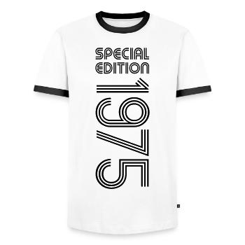Special Edition 1975 - Birthday 1975 Color Change - Men's Ringer Shirt - white/black - Front - AI Model Female 172 light (172cm) & AI Model Male 178 dark (178cm)
