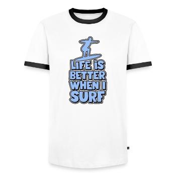 Das Leben ist besser wenn ich surfe - Männer Kontrast-T-Shirt - Weiß/Schwarz - Vorne - AI Model Female 172 light (172cm) & AI Model Male 178 dark (178cm)