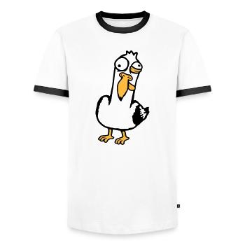 Crazy Seagull Squinting Grimace Insane Bird - Men's Ringer Shirt - white/black - Front - AI Model Female 172 light (172cm) & AI Model Male 178 dark (178cm)
