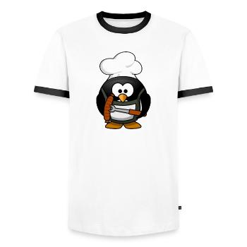 Cartoon penguin 23 - Men's Ringer Shirt - white/black - Front - AI Model Female 172 light (172cm) & AI Model Male 178 dark (178cm)