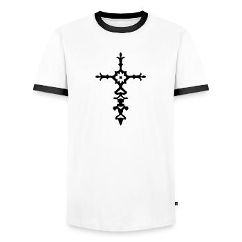 gothic cross v2 (© alteerian) - Männer Kontrast-T-Shirt - Weiß/Schwarz - Vorne - AI Model Female 172 light (172cm) & AI Model Male 178 dark (178cm)
