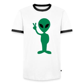 Alien Peace - Men's Ringer Shirt - white/black - Front - AI Model Female 172 light (172cm) & AI Model Male 178 dark (178cm)