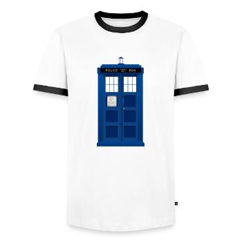Police box tardis - Men's Ringer Shirt - white/black - Front - AI Model Female 172 light (172cm) & AI Model Male 178 dark (178cm)