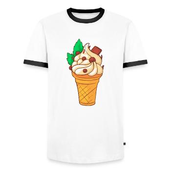 Eis Speiseeis Eiskrem Eiscreme Kugeleis Eisbecher - Männer Kontrast-T-Shirt - Weiß/Schwarz - Vorne - AI Model Female 172 light (172cm) & AI Model Male 178 dark (178cm)