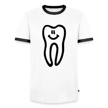 zahn_smiley__f1 - Men's Ringer Shirt - white/black - Front - AI Model Female 172 light (172cm) & AI Model Male 178 dark (178cm)