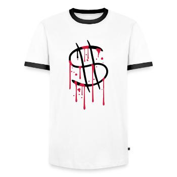 gouttes de sang graffiti spray liquide symbole dollar zei - T-shirt contrasté Homme - blanc/noir - Devant - AI Model Female 172 light (172cm) & AI Model Male 178 dark (178cm)