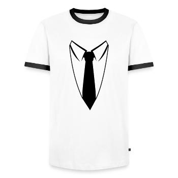 krawatte_f1 - Männer Kontrast-T-Shirt - Weiß/Schwarz - Vorne - AI Model Female 172 light (172cm) & AI Model Male 178 dark (178cm)