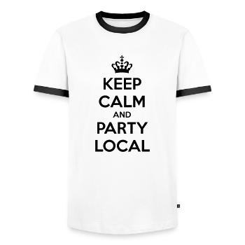 DUTCH KEEP CALM AND PARTY LOCAL BLACK - Men's Ringer Shirt - white/black - Front - AI Model Female 172 light (172cm) & AI Model Male 178 dark (178cm)