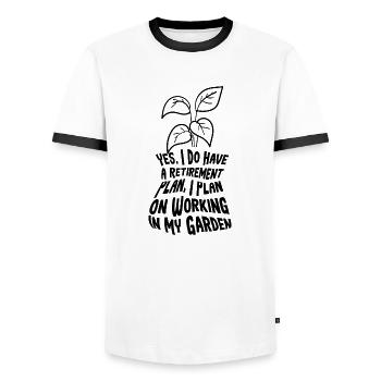 Hobby Gardener Retraite Citation ironique - T-shirt contrasté Homme - blanc/noir - Devant - AI Model Female 172 light (172cm) & AI Model Male 178 dark (178cm)