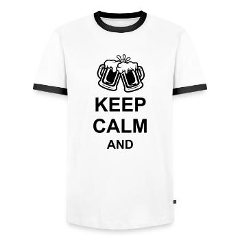 Bier Keep Calm Text - Männer Kontrast-T-Shirt - Weiß/Schwarz - Vorne - AI Model Female 172 light (172cm) & AI Model Male 178 dark (178cm)