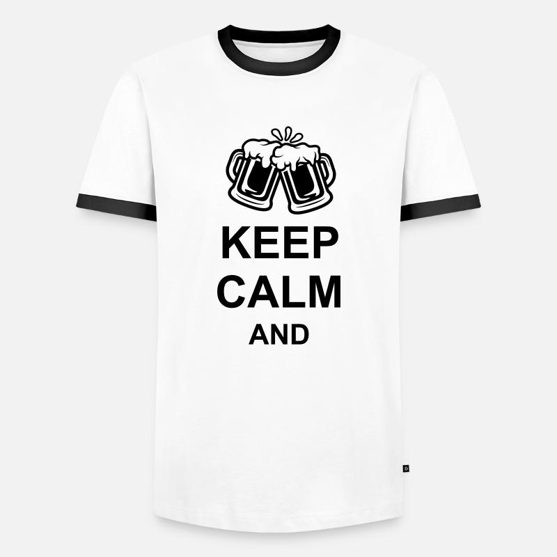 Beer Keep Calm Text - Men's Ringer Shirt - white/black