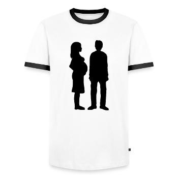 Pregnant woman Man poor - Men's Ringer Shirt - white/black - Front - AI Model Female 172 light (172cm) & AI Model Male 178 dark (178cm)