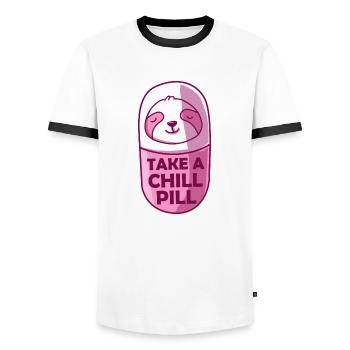 Take A Chill Pill Faultier Sloth Kawaii - Männer Kontrast-T-Shirt - Weiß/Schwarz - Vorne - AI Model Female 172 light (172cm) & AI Model Male 178 dark (178cm)