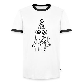 Dear Geist celebrates birthday - Men's Ringer Shirt - white/black - Front - AI Model Female 172 light (172cm) & AI Model Male 178 dark (178cm)