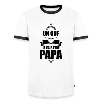 futur papa - je vais etre papa - T-shirt contrasté Homme - blanc/noir - Devant - AI Model Female 172 light (172cm) & AI Model Male 178 dark (178cm)
