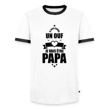 futur papa - je vais etre papa - T-shirt contrasté Homme - blanc/noir - Devant - AI Model Female 172 light (172cm) & AI Model Male 178 dark (178cm)