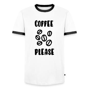Kaffee bitte - Männer Kontrast-T-Shirt - Weiß/Schwarz - Vorne - AI Model Female 172 light (172cm) & AI Model Male 178 dark (178cm)
