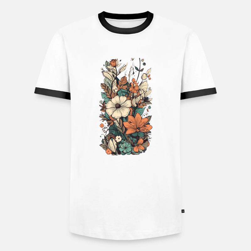 Wunderschönes Boho Blumen Herbarium Bouquet - Männer Kontrast-T-Shirt - Weiß/Schwarz