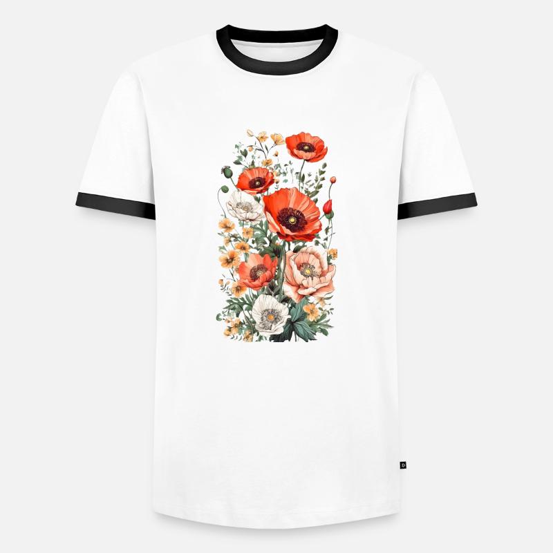 Wunderschönes Boho Mohn Herbarium Bouquet - Männer Kontrast-T-Shirt - Weiß/Schwarz