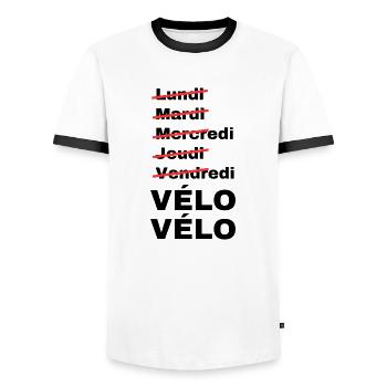 week-end vélo - T-shirt contrasté Homme - blanc/noir - Devant - AI Model Female 172 light (172cm) & AI Model Male 178 dark (178cm)