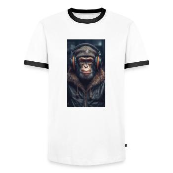 Music Monkey - Men's Ringer Shirt - white/black - Front - AI Model Female 172 light (172cm) & AI Model Male 178 dark (178cm)