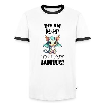 Lesen Schulkind Drache - Männer Kontrast-T-Shirt - Weiß/Schwarz - Vorne - AI Model Female 172 light (172cm) & AI Model Male 178 dark (178cm)