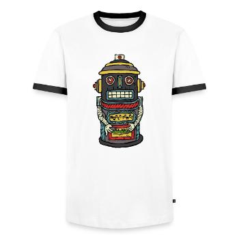 420 World Peace Rollender Roboter - Männer Kontrast-T-Shirt - Weiß/Schwarz - Vorne - AI Model Female 172 light (172cm) & AI Model Male 178 dark (178cm)