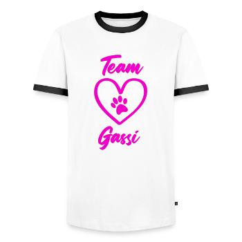 Team Dog Walk Paw Love - Men's Ringer Shirt - white/black - Front - AI Model Female 172 light (172cm) & AI Model Male 178 dark (178cm)