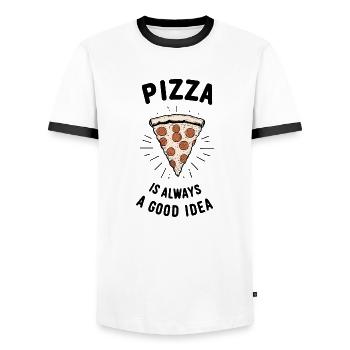 Pizza is Always a Good Idea - Men's Ringer Shirt - white/black - Front - AI Model Female 172 light (172cm) & AI Model Male 178 dark (178cm)