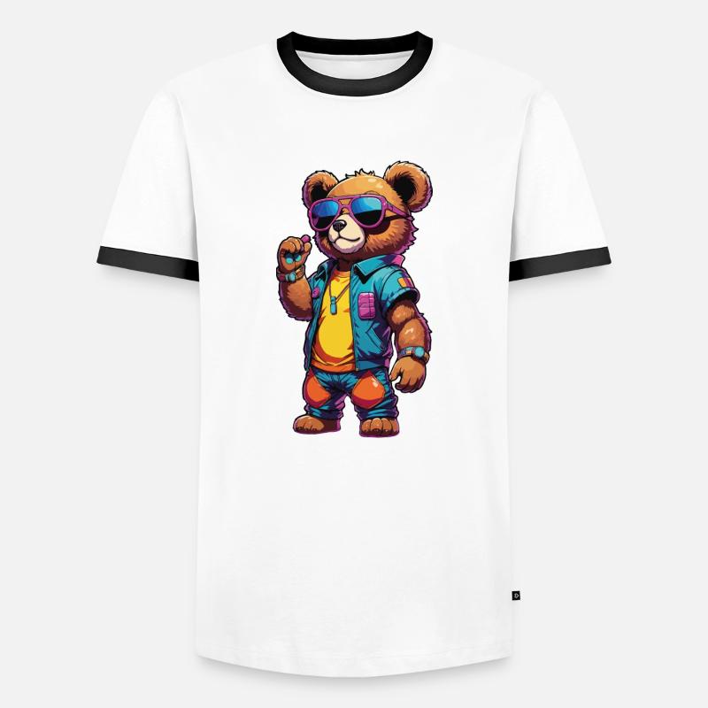 Retro Teddy - Männer Kontrast-T-Shirt - Weiß/Schwarz