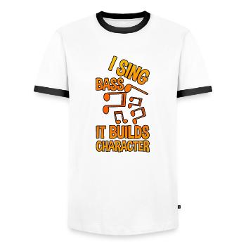 I Sing Bass It Builds Character 2 - Men's Ringer Shirt - white/black - Front - AI Model Female 172 light (172cm) & AI Model Male 178 dark (178cm)