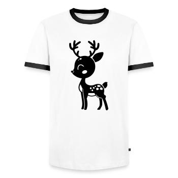 Hirsch - Männer Kontrast-T-Shirt - Weiß/Schwarz - Vorne - AI Model Female 172 light (172cm) & AI Model Male 178 dark (178cm)