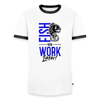 Fishing Saying Fishing Working - Men's Ringer Shirt - white/black - Front - AI Model Female 172 light (172cm) & AI Model Male 178 dark (178cm)
