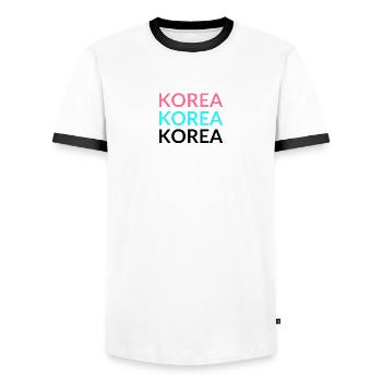 Corée - Rouge Bleu Noir - T-shirt contrasté Homme - blanc/noir - Devant - AI Model Female 172 light (172cm) & AI Model Male 178 dark (178cm)