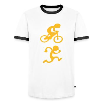 drawing duathlon sport cycling running fun - Men's Ringer Shirt - white/black - Front - AI Model Female 172 light (172cm) & AI Model Male 178 dark (178cm)