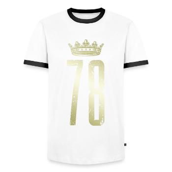 78 Number Crown - Men's Ringer Shirt - white/black - Front - AI Model Female 172 light (172cm) & AI Model Male 178 dark (178cm)