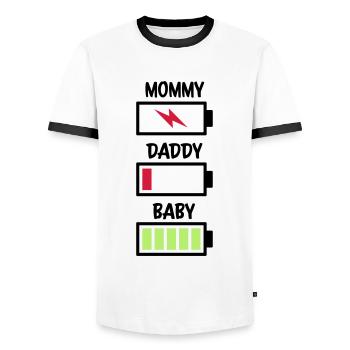 Mommy Daddy Baby Battery - Men's Ringer Shirt - white/black - Front - AI Model Female 172 light (172cm) & AI Model Male 178 dark (178cm)