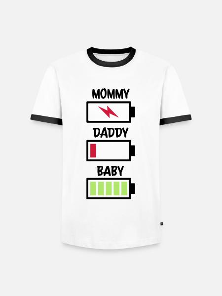 Batterie maman papa bébé - T-shirt contrasté Homme - blanc/noir