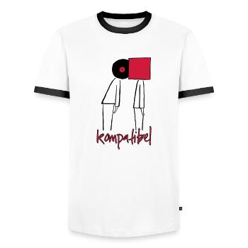 Vinyl collectors love - Men's Ringer Shirt - white/black - Front - AI Model Female 172 light (172cm) & AI Model Male 178 dark (178cm)