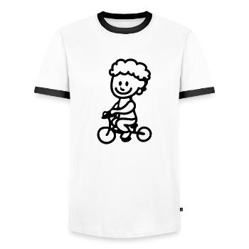 Child bike - line - Men's Ringer Shirt - white/black - Front - AI Model Female 172 light (172cm) & AI Model Male 178 dark (178cm)
