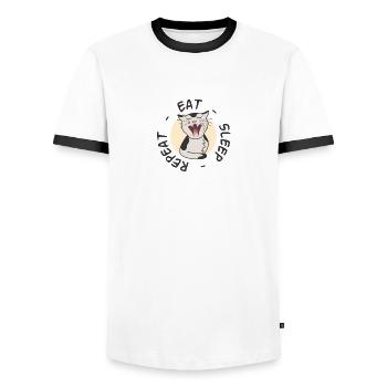 Cat Life : EAT SLEEP REPEAT funny cute cat - Men's Ringer Shirt - white/black - Front - AI Model Female 172 light (172cm) & AI Model Male 178 dark (178cm)