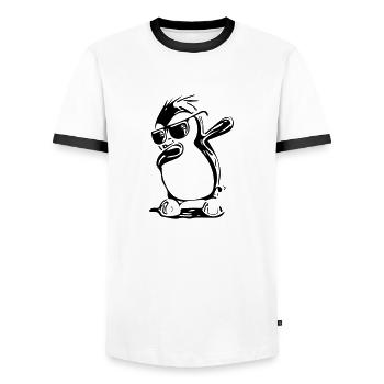 Cute Dabbing Penguin - T-shirt contrasté Homme - blanc/noir - Devant - AI Model Female 172 light (172cm) & AI Model Male 178 dark (178cm)