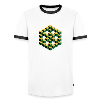 impossible figure Escher cube geometry fantasy - Men's Ringer Shirt - white/black - Front - AI Model Female 172 light (172cm) & AI Model Male 178 dark (178cm)