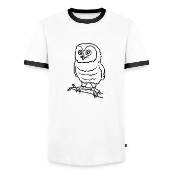 Belle chouette doux sur une branche - T-shirt contrasté Homme - blanc/noir - Devant - AI Model Female 172 light (172cm) & AI Model Male 178 dark (178cm)