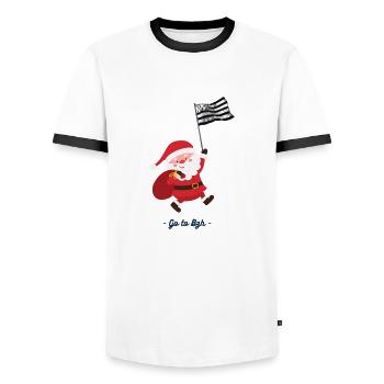 Breton Santa Claus on the march - Men's Ringer Shirt - white/black - Front - AI Model Female 172 light (172cm) & AI Model Male 178 dark (178cm)