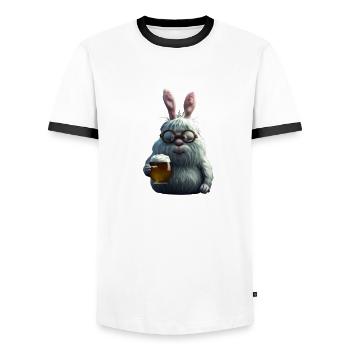 Drôle de lapin de Pâques avec bière - T-shirt contrasté Homme - blanc/noir - Devant - AI Model Female 172 light (172cm) & AI Model Male 178 dark (178cm)