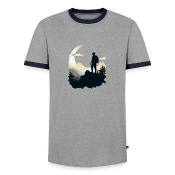 Hiking in the mountains - Men's Ringer Shirt - grey/navy  - Front - AI Model Female 172 light (172cm) & AI Model Male 178 light (178cm)