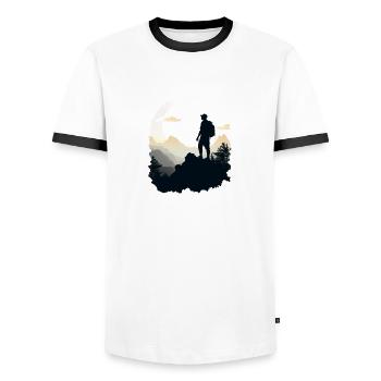 Hiking in the mountains - Men's Ringer Shirt - white/black - Front - AI Model Female 172 light (172cm) & AI Model Male 178 dark (178cm)